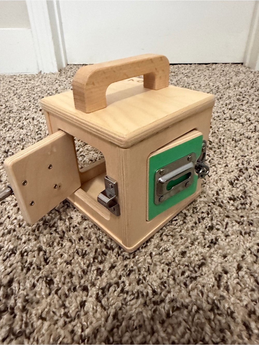 Wooden Lock & Latch Activity Cube - Green Panel